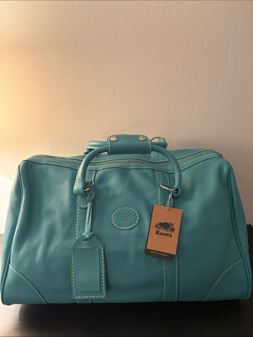 Roots Small Banff Turquoise Cervino Leather Travel Duffel Bag